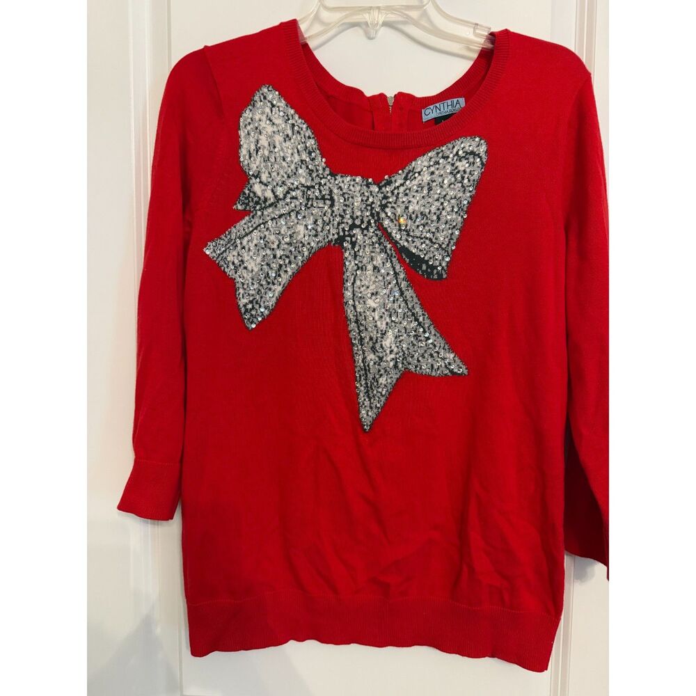Cynthia Rowley Red Rhinestone Bow Sweater – Women’s Size L